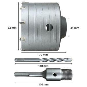 82 mm Hartmetall-Hohlbohrkrone inkl. SDS Aufnahmeschaft