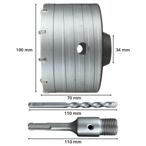 100 mm Hartmetall-Hohlbohrkrone inkl. SDS Aufnahmeschaft